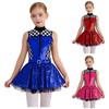 Girls Race Car Driver Costume Sleeveless Mock Neck Front Zipper Shiny Sequin Puffy Dress
