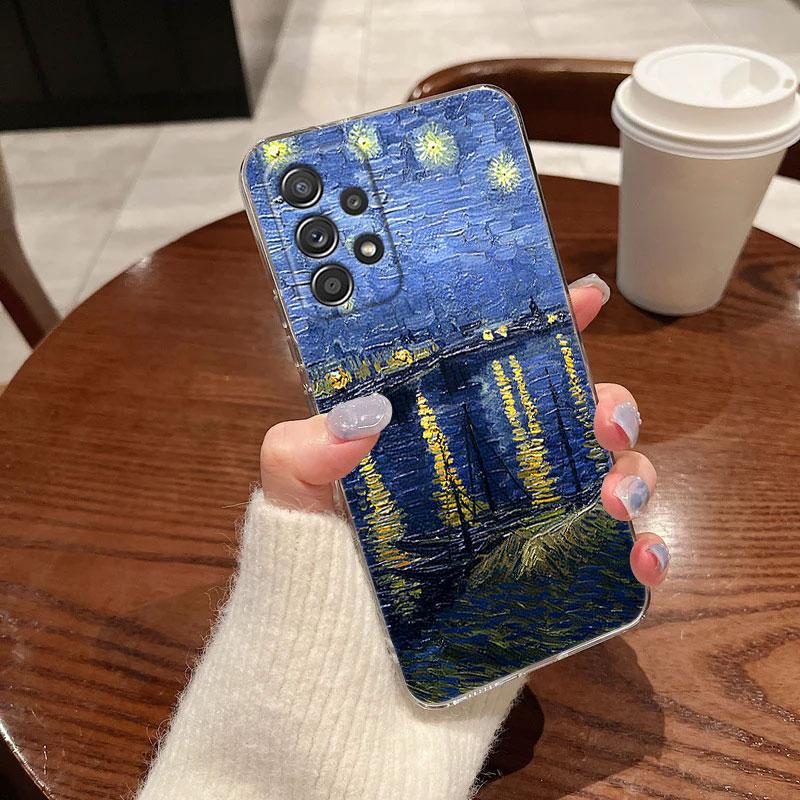 Van Gogh Sunflower Starry For Samsung Galaxy A55 Case A54 A52 A53 5G A15 A14 A13 A21S A23 A51 A34 A35 A33 A32 A72 71 Clear Cover