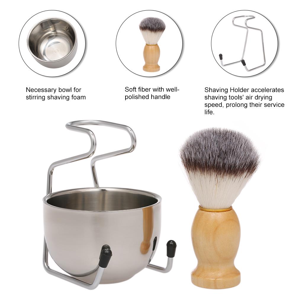 Barber Safety Men Brush Shaving Razor Holder Rack Stand Mug Cup Bowl Set