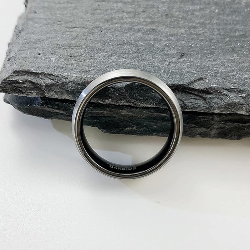 [Rockyu] ring tungsten men's ring silver black Metal allergy free Width 6mm mud texture Carbide Durability matte Komaru Unisex vacuum plating