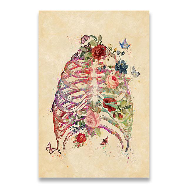 Мозг Сердце Череп Цветок Анатомия Винтажная настенная живопись на холсте Плакаты на скандинавскую тему и принты Настенные картины для декора гостиной без рамки