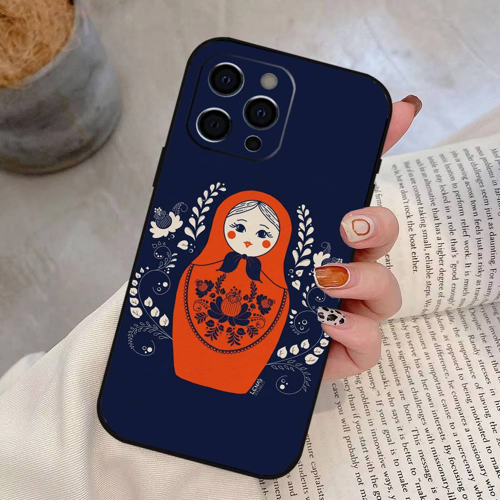 Russian Dolls Matryoshka Phone Case For iPhone 17, 16,15,14,13,12,11 Plus,Pro Max, Others Soft Black Cover