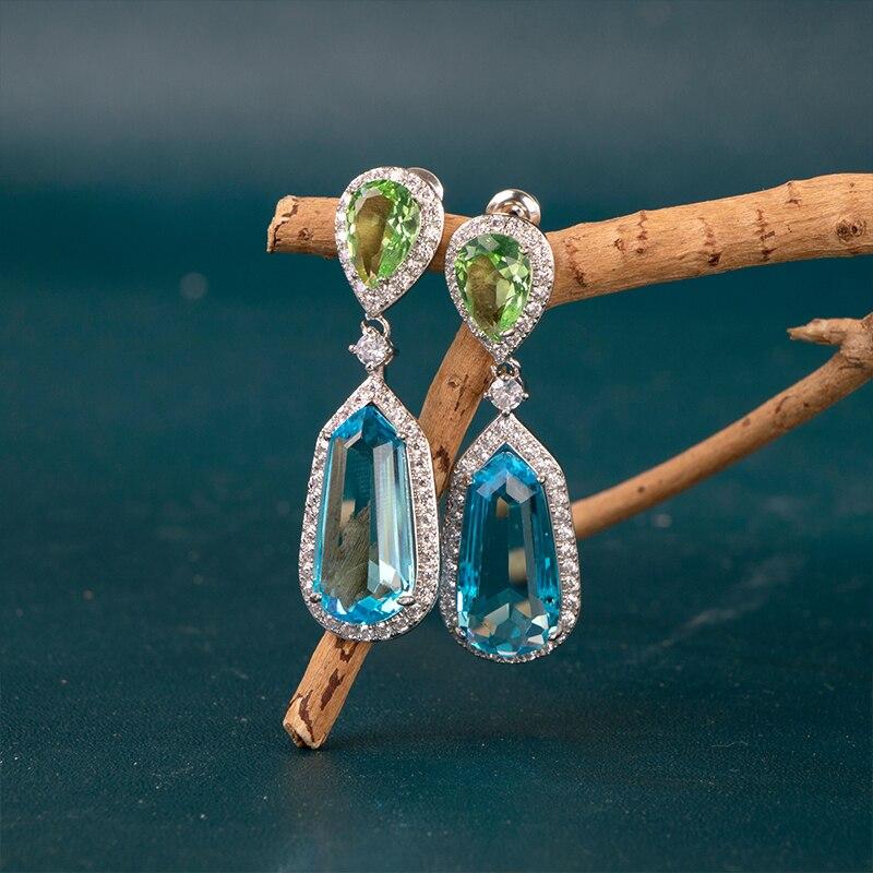 POMOiii Роскошные женские серьги-капли с сапфировым цветом, драгоценные камни, висячие серьги, женские подарки на свадьбу