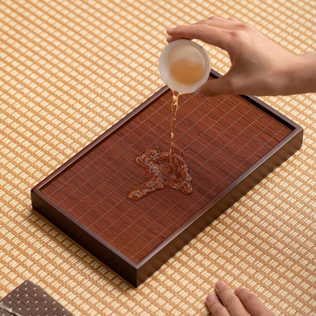 Walnut Wood Bamboo Tea Tray - Chinese Style Minimalist Rectangular Tea Table - Zen-inspired Home Tea Serving Tray