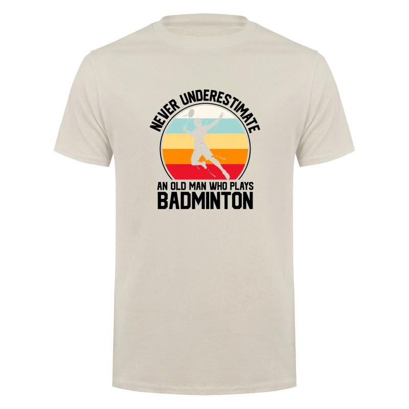 Never Underestimate An Old Unisex Who Plays Badminton T Shirt Retro Sunset Tshirts Sports Lover Gift Da844