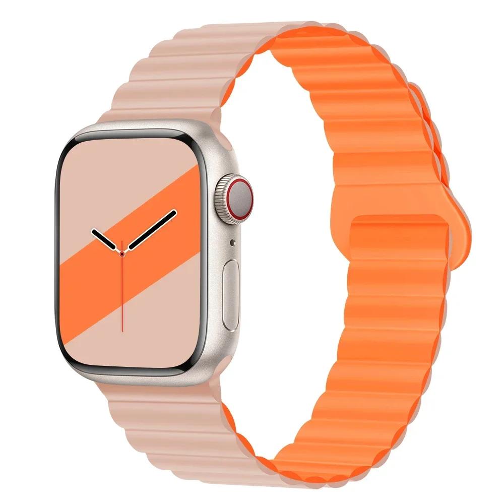 НОВЫЕ Оригинальные магнитные ремешки из жидкого силикона для Apple Watch band Ultra 2 Series 9 SE iwatch 42мм 44мм 45мм 49мм 38мм 40мм 41мм