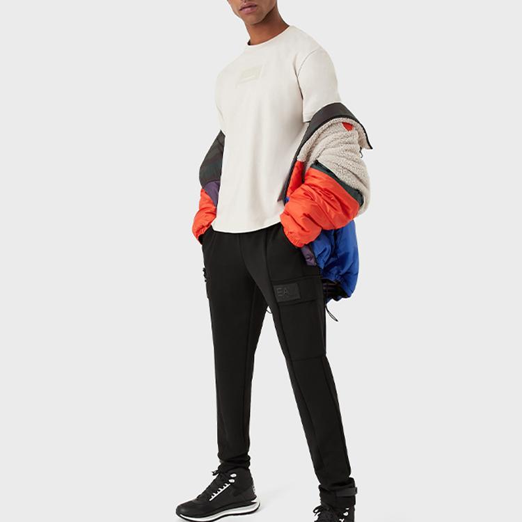 Emporio Armani Мужская футболка с коротким рукавом и круглым вырезом, серия FW22 EA7, логотип-этикетка, топ, цвет вне белого, 6LPT29-PJHJZ-1716