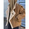 Vintage Wool Lamb Women's Jacket Fashion Patchwork Lapel Long Sleeve Female Coats Winter Thicken Warm Loose Lady Outwears