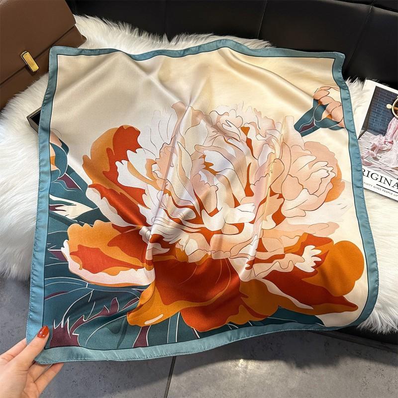 70x70cm Lightweight Silk-Look Square Scarf Women French Chic Hair Band Office Accessory Viscose 96%