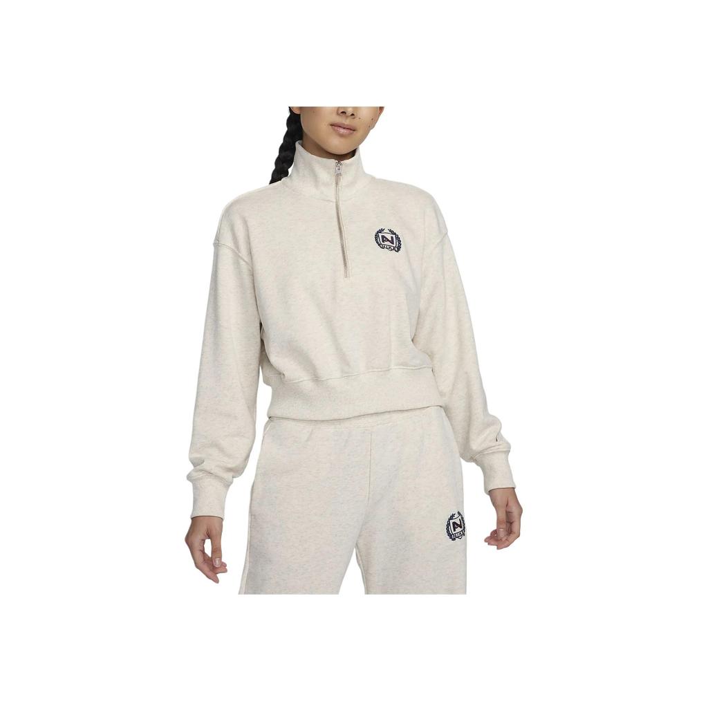 Nike Alphabet Logo Embroidered Half-Zip Stand Collar Sweatshirt Women Tops Oatmeal FZ4737-141