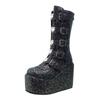 Punk Design Tall Boots Leather Wedge Heel Waterproof Non-slip Cool Thick Ladies Boots Zipper Casual Winter XL 35~43 Tall Boots