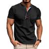 Summer Men's Henry Collar T-Shirts Solid Color Short Sleeve Tees Tops Men