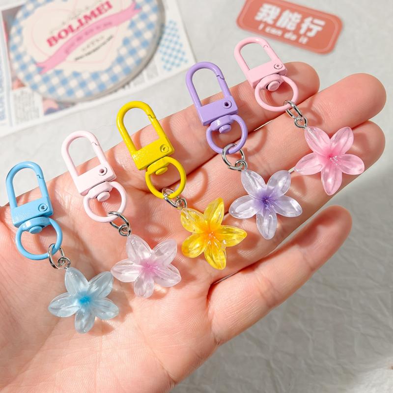 Lovely Sakura Flower Keychain Charm Cute Colored Transparent Flower Keychain Pendant Enamel Bag Hanging Pendent Charms Key Ring