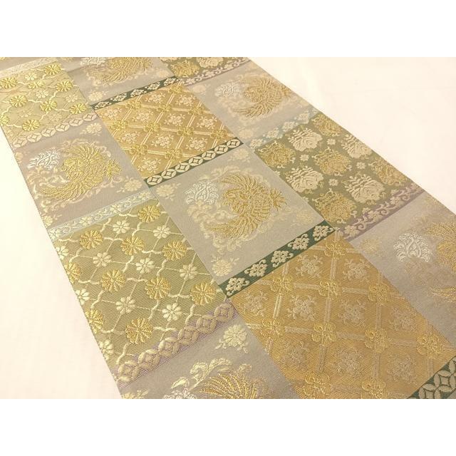 Used Heiwaya Kimono Full pattern bag obi Golden cocoon Hiten and plant dyeing Ichimatsu phoenix flower pattern Pure silk Excellent item CABL6040vp