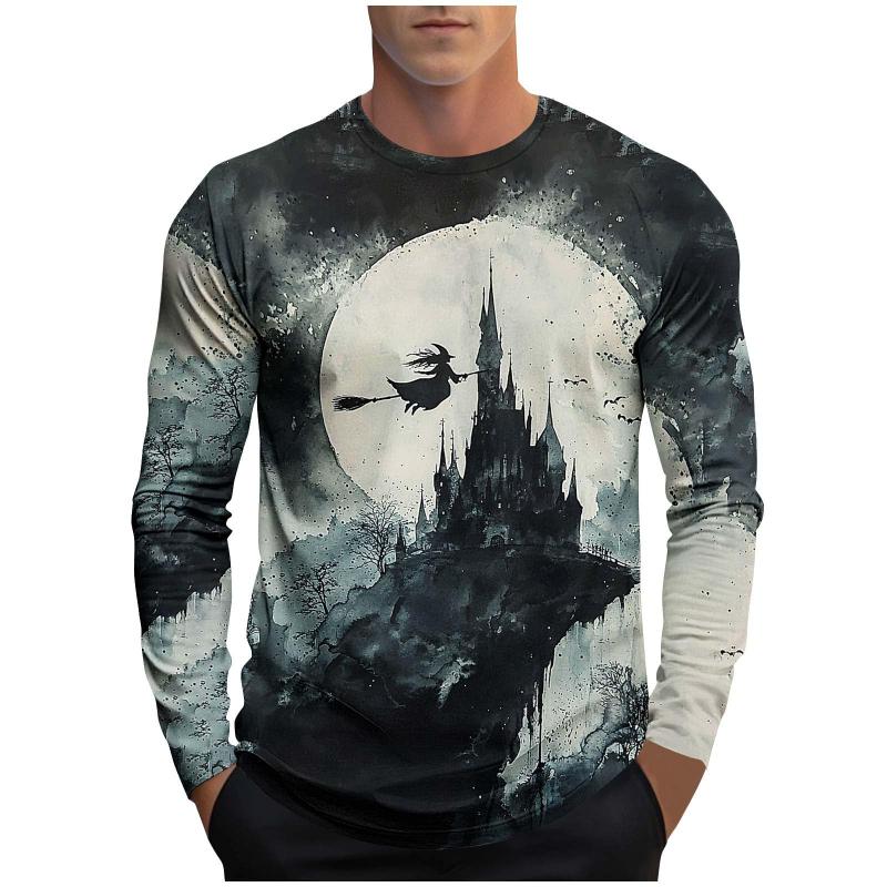 Осень 2025 Новая Повседневная Мода Мужской Топ с Круглым Вырезом Принт 3D Волшебник и Тыква Стильная Крутая Футболка Одежда Y2K