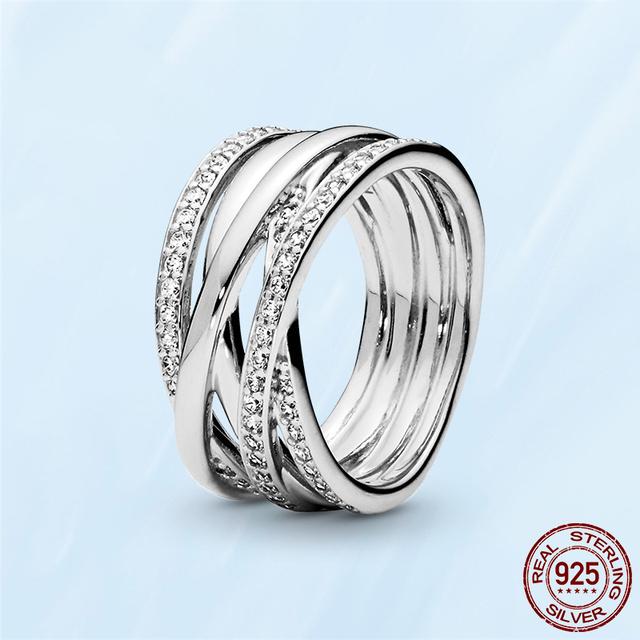 Женские кольца из стерлингового серебра 925 пробы, модное кольцо со сверкающими и полированными линиями, кольцо на палец для женщин, свадебное обручальное ювелирное изделие, подарок