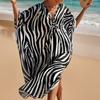 YYFS Женская мода, лето, весна, принт зебры, повседневные платья с длинным рукавом и v-образным вырезом