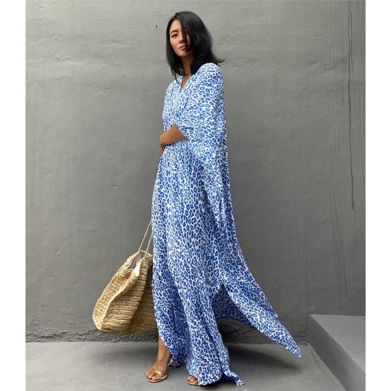 Women Plus Size Leopard Print Polka Dot Beach Cover Up Loose Long Dress Swimsuit Cover Up