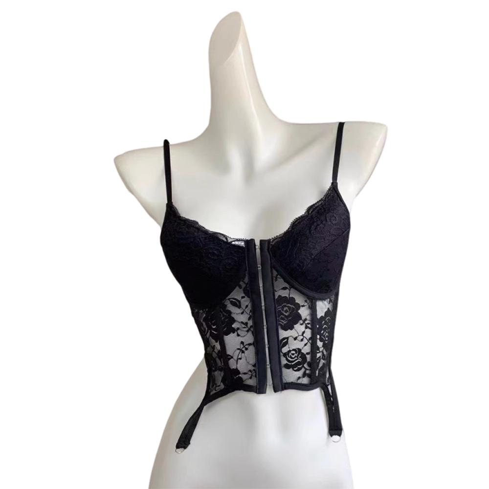 Топ-корсет с кружевом Slim Fit Sexy Push Up с вырезами и подвязками Уличная одежда Цветочная кружевная майка Девушка