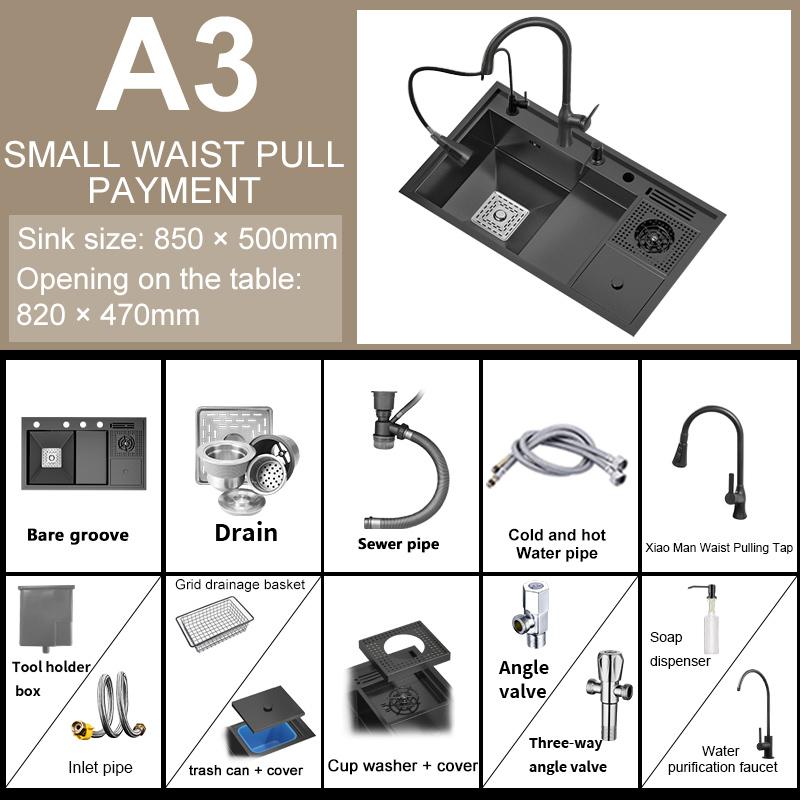 Кухонная мойка Nano Step из нержавеющей стали, стиральная машина для чашек, большая многофункциональная раковина с одним слотом и мусорным баком для кухни