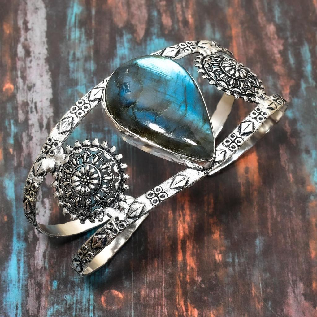 Лабрадорит, драгоценный камень, стерлинговое серебро 925 пробы, удивительный ювелирный браслет ручной работы, регулируемый