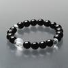 Buddhist Altar Shop Takita Shoten Specialty Prayer Beads Bracelet, Natural Stone Bracelet with Black Onyx and Dragon-Carved Crystal, 10mm Beads,