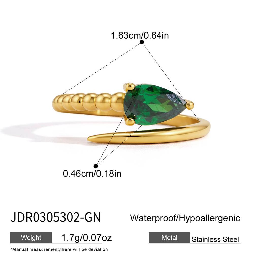 Uworld Water Drop Zircon Snake Shape Open Rings For Women Minimalist 18K Gold Plated Stainless Steel Rings Fashion Jewelry Gift