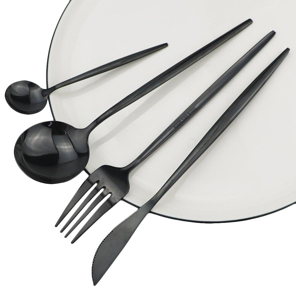 30pcs Black Gold Dinnerware Set Stainless Steel Flatware Set Cake Fork Coffee Spoon Knife Silverware Tableware Set Cutlery Set