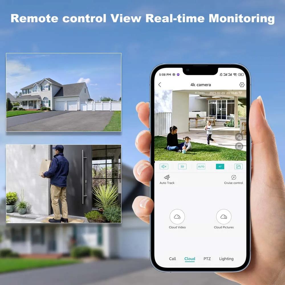 4K 8MP Dual Lens Solar Camera Outdoor Security WiFi Surveillance Cameras With Solar Panel PIR Human Detection PTZ CCTV Camera