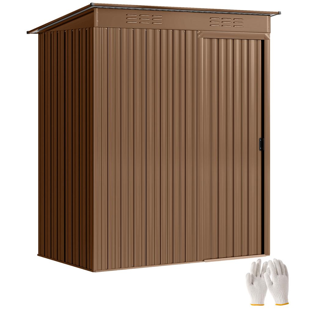 Metal Garden Shed with Air Vents and Sliding Door, 159x106x181 cm, Brown