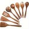 8pcs Natural Teak Wooden Spoons for Cooking - Set of 8 Kitchen Utensils for Durable Cooking - Perfect for Back To School Supplies