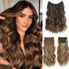 Женская мода, натуральные длинные волнистые наращивание волос, синтетическое волокно, заколки для повседневного ношения, невидимый парик, коричневый и светлый