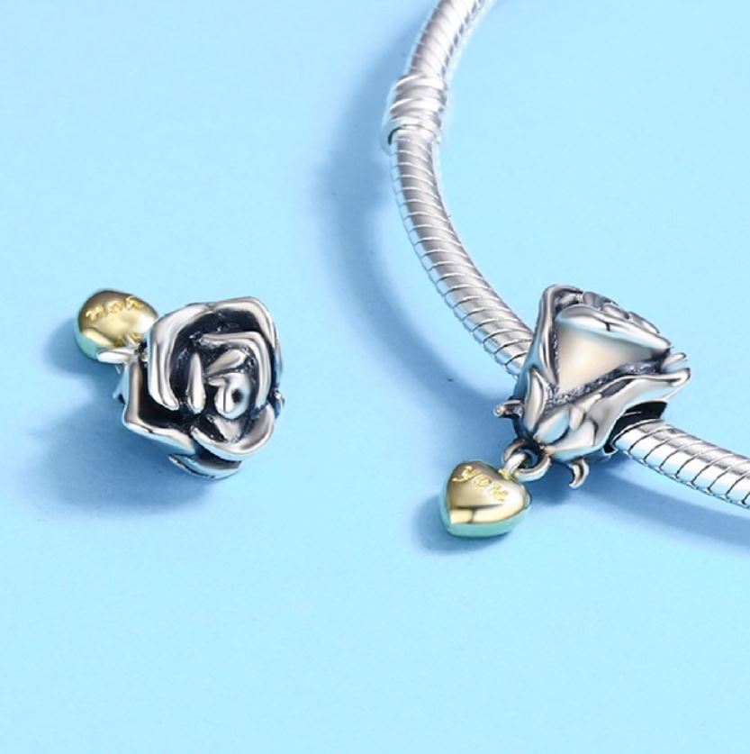 Charms 925 Rose Flower Pendant Heart You Pendant Bead