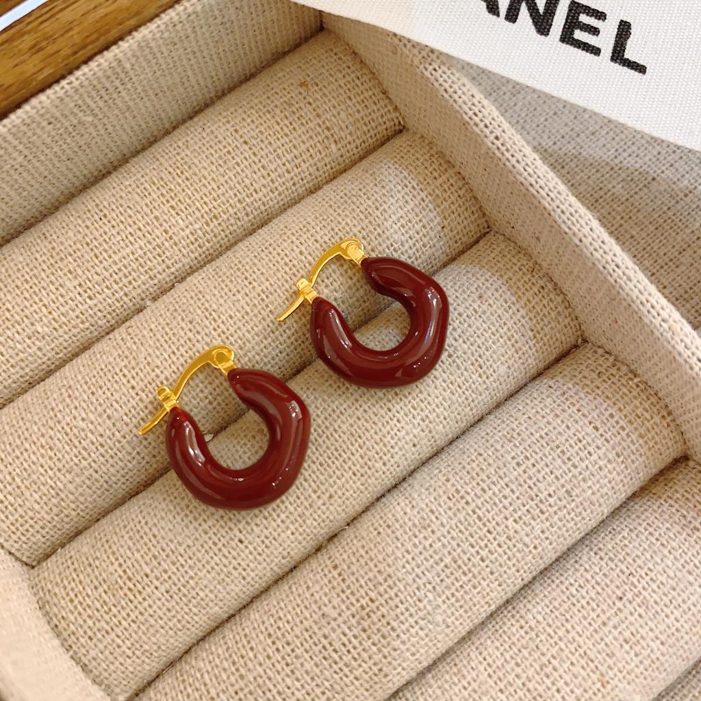 Stylish Geometric Red Earrings Women'S Design Sense Premium Earrings Retro French Earrings