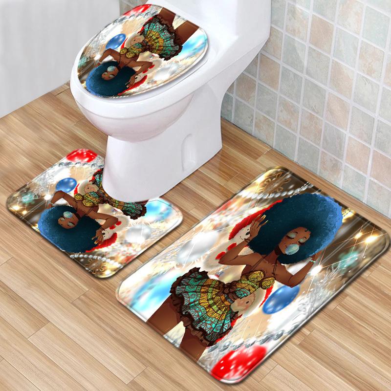 African Women'S Bathroom Floor Mat Three-Piece Bathroom Carpet Toilet Mat Set Doormat Bathroom Non-Slip Mat