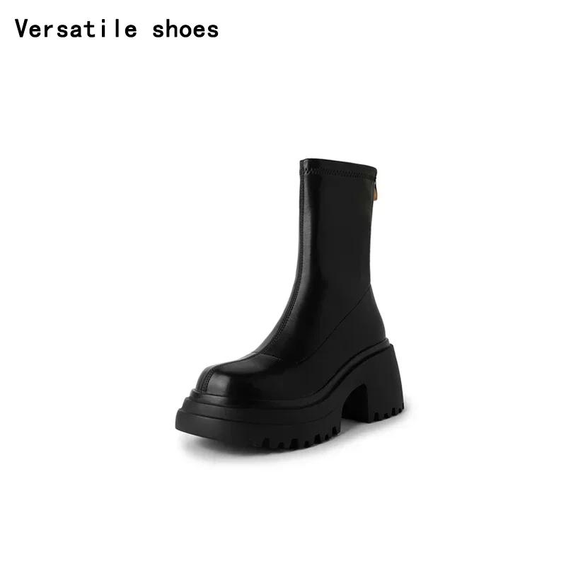 Массивные женские ботильоны, модные, с задней молнией, на платформе, на толстом каблуке, короткие ботильоны в стиле ретро, осенне-зимняя женская обувь