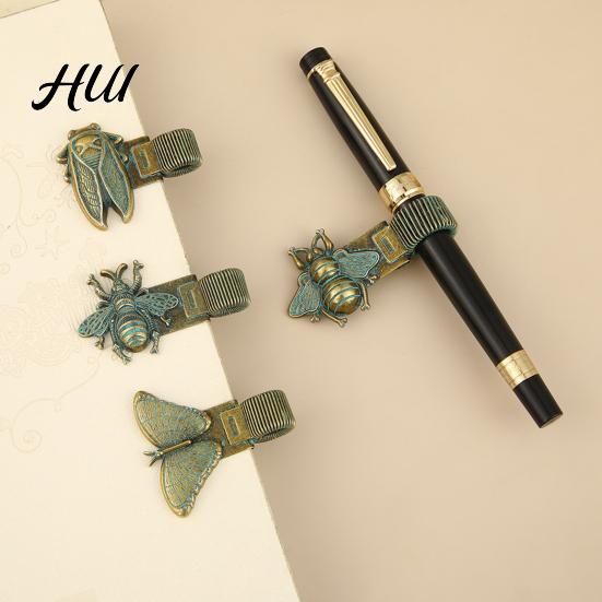 Metal Pen Clip Vintage Insect Clip, Zinc Alloy Cicada Bee Butterfly Pencil Gel Holder Spring Loaded for Notebook Journal Office School Stationery
