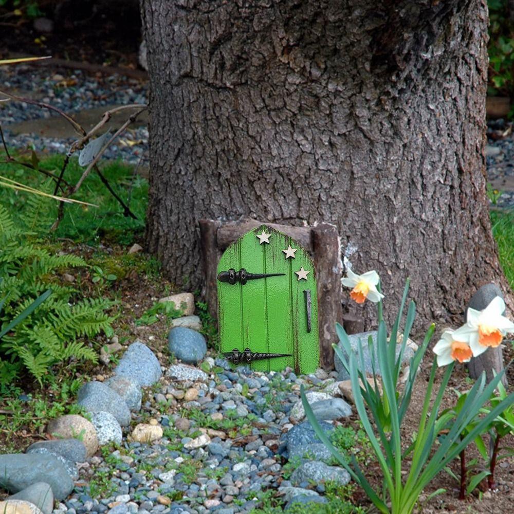 Creative Miniature Wooden Door Lawn Ornament Windows Door Figurines Outdoor Fairy Door Miniature
