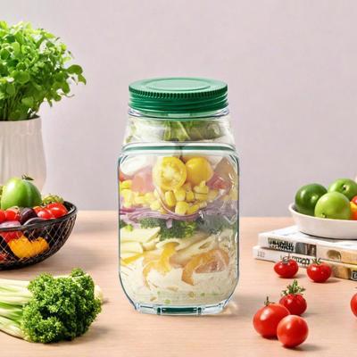 Банка для салата с боковой дверцей, встроенной миской для приправ, большой контейнер для салата с завинчивающимися крышками