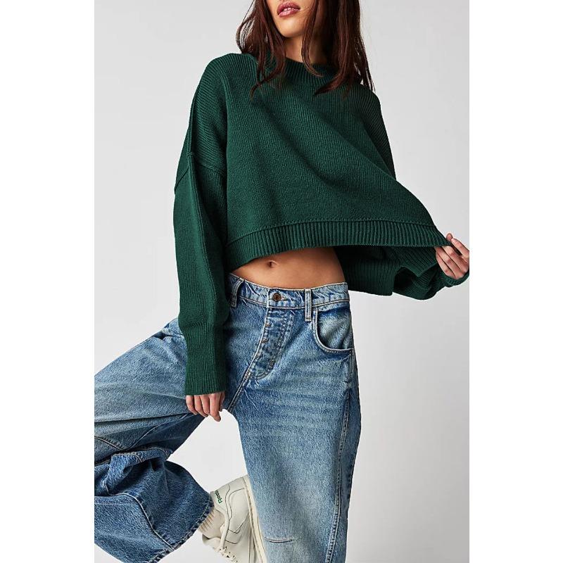 Women's Autumn and Winter Round Neck Solid Colour Loose Pullover Jumper