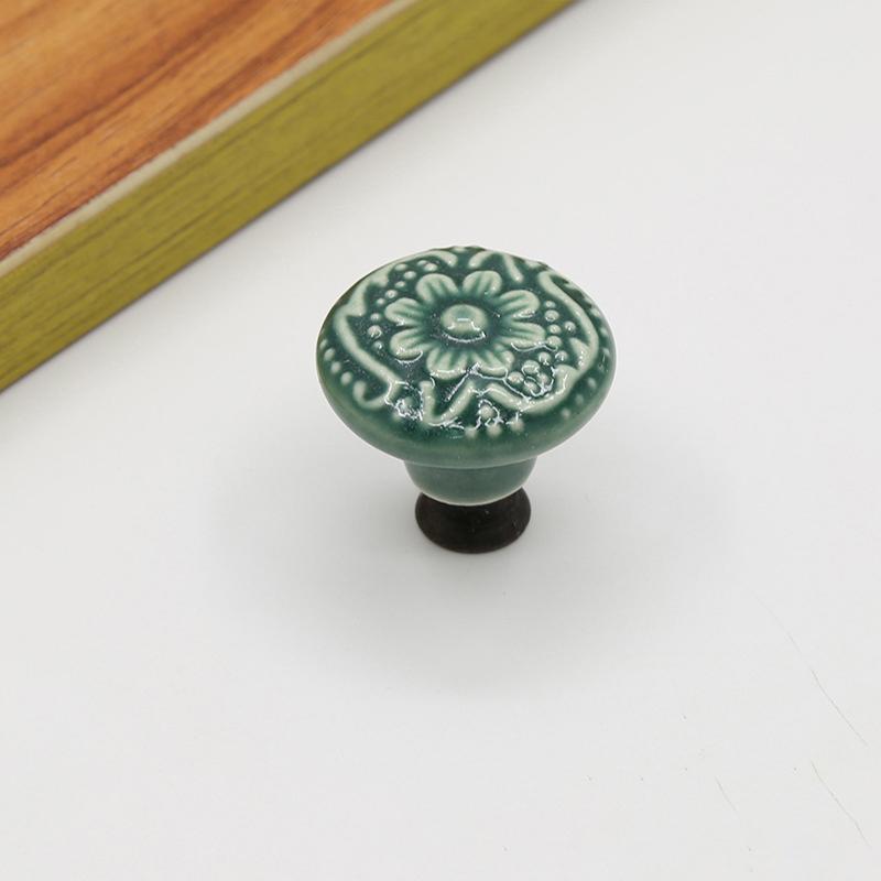 Ceramic Cabinet Drawer Door Knob Cupboard Wardrobe Embossed Round Pull Handle with 25mm Screw