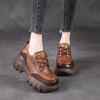 The First Layer of Cowhide Casual Shoes Women's 2025 Autumn New Leather Korean Version of Versatile Lace-up Muffin Platform Single Shoes Women's Shoes