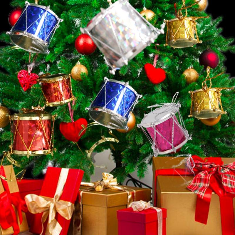 6/60 шт. Красочные блестящие подвески в виде барабана, мини-украшения для рождественской елки, новогодний декор для вечеринки, рождественские подвесные украшения, подвески