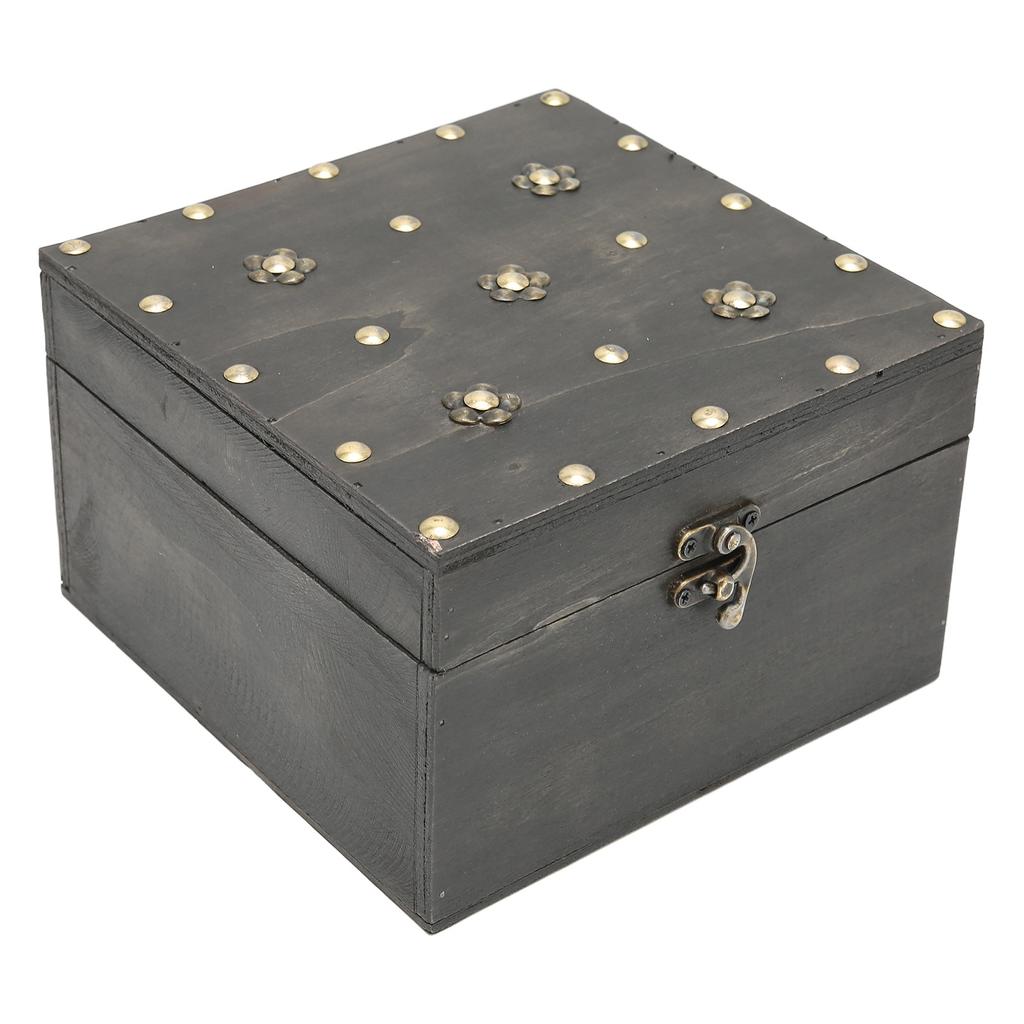 Retro Wooden Storage Box Metal Hinge Decorative Treasure Storing Chest Organizer for Home Office