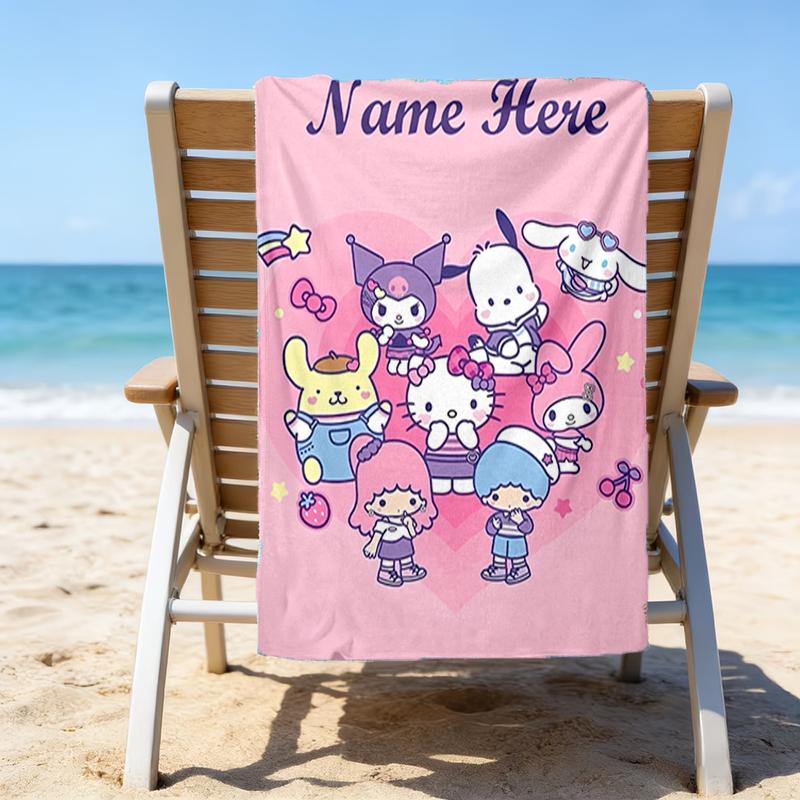 1pc Sanrio4 Beach Towel with Custom Name, Beach/Swimming/Bath/Picnic/Camping Towel, Suitable for Seaside Beaches