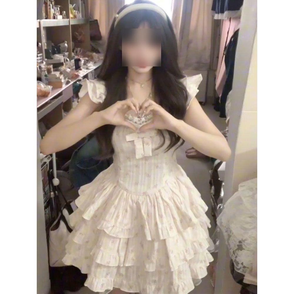 Кружевное лоскутное маленькое платье с рукавами-крылышками и цветочным принтом для женщин, летнее повседневное, приталенное, в стиле беглой принцессы, А-силуэта, короткое