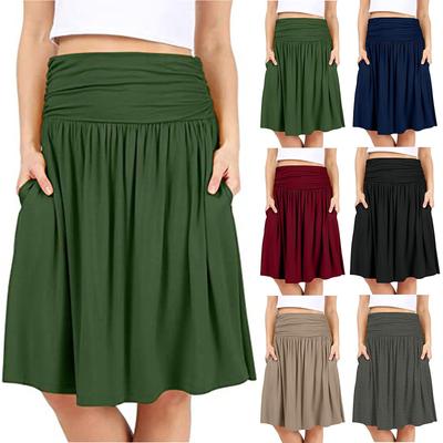Женская юбка обычного кроя с карманами, длиной ниже колена, однотонная, присборенная, летящая юбка миди