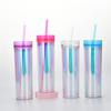 Skinny Straight Double Layer Plastic Straw Cup 450Ml Fixed Water Cup Symphony Laser Drink Cup