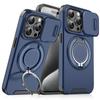 For iPhone 16 Pro Max Magnetic Case Kickstand TPU+PC Phone Case with Camera Lens Slide Cover