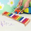 15 Note Glockenspiel Xylophone Wooden Base Colorful Aluminum Bars with 2 Mallets Educational